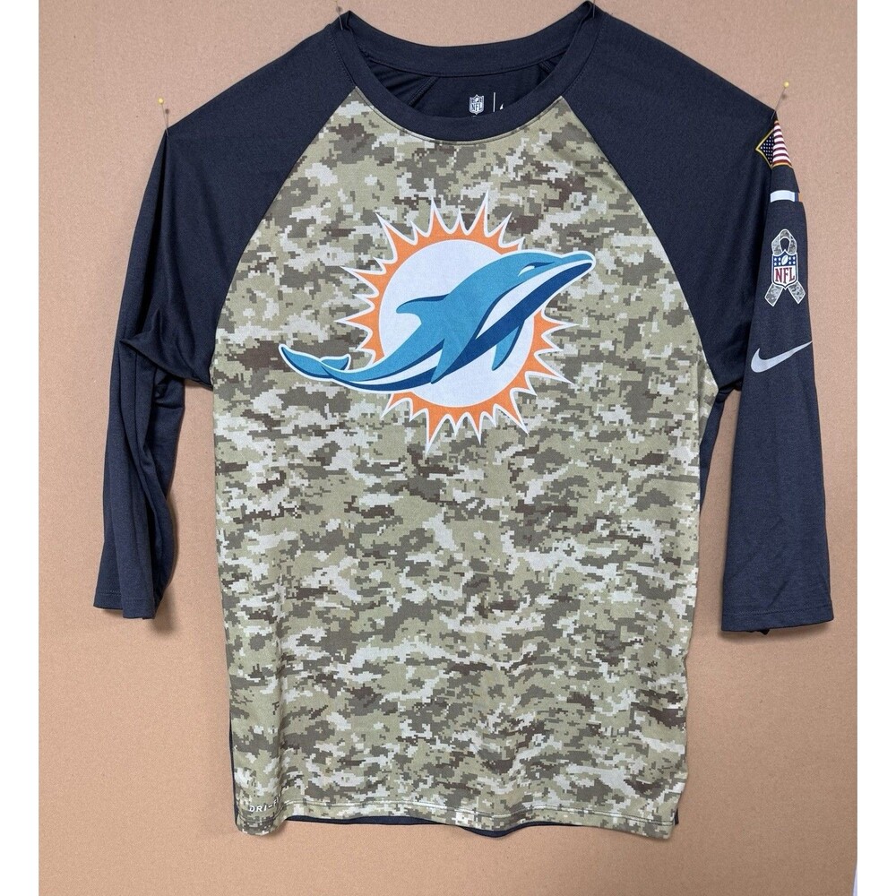 Miami Dolphins Nike Cami Salute to Service 3/4 Sleeve unisex T-Shirt. Medium